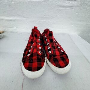 Corkys Babalu Red Buffalo Plaid Slip-On Fashion Sneaker Low Top Sz 9 Women's